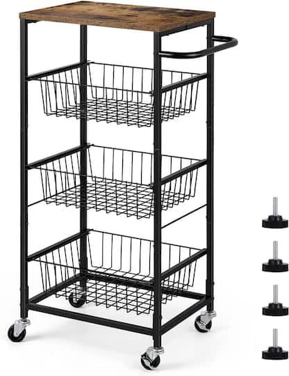 Black 4-Tier Metal Rolling Kitchen Cart